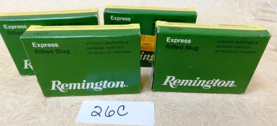 LOT OF 20 REMINGTON EXPRESS RIFLED SLUG SHOTSHELLS ~ 20 GA 2 3/4" ~ 5/8 oz. SLUG