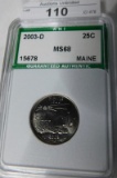 2003D MAINE QUARTER ~ MS68 ~ SLAB