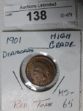 1901 INDIAN HEAD PENNY ~ RED TONE ~ MS65