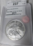 2005 US SILVER EAGLE SILVER DOLLAR ~ 1ST DAY ISSUE ~ MS70 ~ SLAB