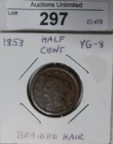 1853 HALF CENT ~ BRAIDED HAIR ~ SG ~ VG8