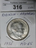 1936 ROBINSON ARKANSAS HALF DOLLAR ~ SG ~ MS65