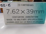 AMMO ~ 7.62 X 39mm CENTERFIRE AMMUNITION MADE TO MILITARY SPECIFICATIONS 20 CARTRIDGES