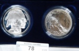 2001 AMERICAN INDIAN SILVER DOLLAR SET ~ 1 PROOF & 1 UNCIRCULATED IN PRESENTATION BOX ~ COA