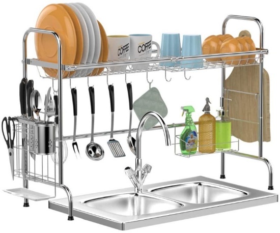 OVER SINK DISH RACK GSLIFE KITCHEN OVER SINK SHELF STAINLESS STEEL OVER THE SINK DRYING RACK SILVER