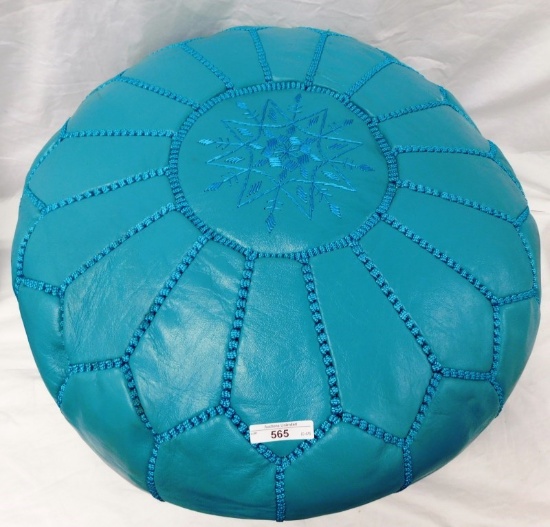 TEAL LEATHER OTTOMAN 22"