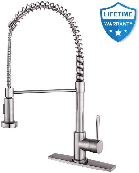 Commercial Kitchen Sink Faucet with Pull Down Sprayer Single Handle Spring High Arc Brushed Nickel K