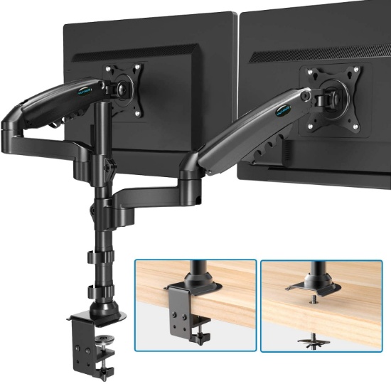 Dual Monitor Stand - Height Adjustable Gas Spring Double Arm Monitor Mount Desk Stand Fit Two 17 to