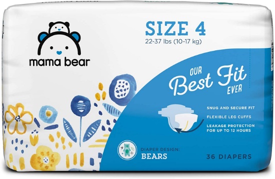 Amazon Brand - Mama Bear Best Fit Diapers Size 4  36 Count