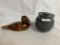 WOOD CARVED DUCK & STONEWARE JAR