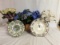 3 FAUX FLORAL POTTED ARRANGEMENTS & 2 DÉCOR PLATES