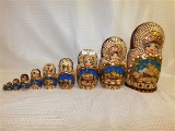 RUSSIAN HAND PAINTED WOOD NESTING DOLL SET 10 PIECES