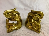 PAIR OF VERY HEAVY BRASS ELEPHANT BOOKENDS