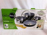 NEW IN BOX THE ORIGINAL GREEN PAN 9 PC. COOKWARE SET