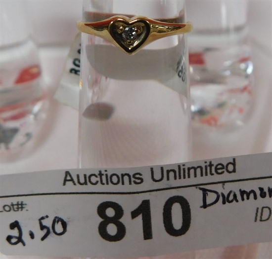 10K GOLD DIAMOND HEART BABY RING SIZE 2.50