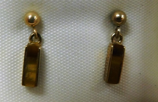 14K GOLD TIGER EYE EARRINGS