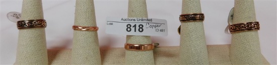 LOT OF 5 COPPER RINGS VARIOUS SIZES