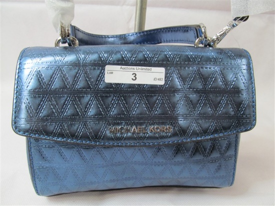 NEW WITH TAGS MICHAEL KORS CROSS BODY XS STEEL BLUE LEATHER