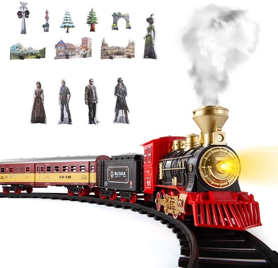 SNAEN Train Sets w/ Steam Locomotive Engine  Cargo Car and Tracks  Battery Powered Play Set Toy w/ S