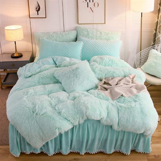 LIFEREVO Luxury Plush Shaggy Duvet Cover Set (1 Faux Fur Duvet Cover + 2 Pompoms Fringe Pillow Shams