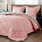 Lightweight Solid Comforter Set (King) with 2 Pillow Shams - 3-Piece Set - Pink and Grey - Down Alte