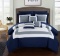 10 Piece Duke Patchwork Color Block Complete Queen Bed in a Bag Comforter Set Navy Sheets Included