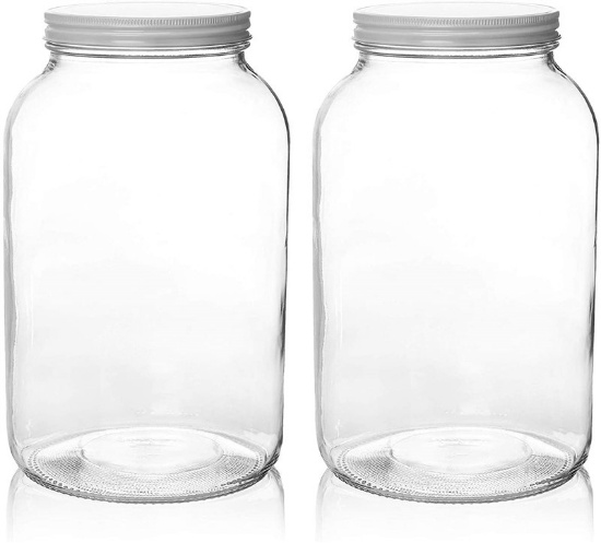 2 Pack - 1 Gallon Glass Mason Jar Wide Mouth with Airtight Metal Lid - Safe for Fermenting Kombucha