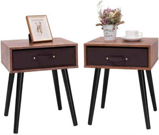Mid-Century Nightstand Set of 2 End Table with Drawer Wood Bedside Table Side Table for Bedroom Rust
