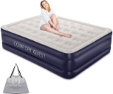 COMFORT QUEST Queen Air Mattress with Built-in Pump for Guest Dark Blue