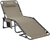 Portable Folding Camping Cot Adjustable 4-Position Patio Reclining Lounger Chair with Pillow Pocket