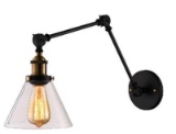 Modern Black Wall Lamp with Clear Glass Shade 1 Light Metal Adjustable Sconce Light