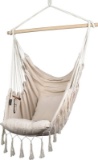 Hammock Chair | Hanging Rope Swing for Indoor & Outdoor | Soft & Durable Cotton Canvas | 2 Cushions