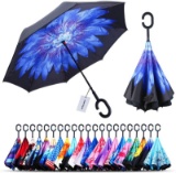 Windproof Double Layer Folding Inverted Umbrella, Self Stand Upside-Down Rain Protection Car Reverse