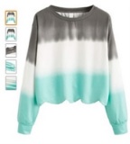 Women's Casual Tie Dye Long Sleeve Scalloped Hem Crop Tops Sweatshirt Multicolor XL