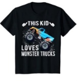 Kids This Kid Loves Monster Trucks Boys and Girls Gift T-Shirt XS