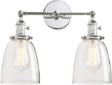 Double Sconce Vintage Industrial Antique 2-Lights Wall Sconces with Oval Cone Clear Glass Shade (Chr