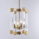 4-Light Modern Gold Chandelier Hanging Pendant Light Fixture Rectangle Clear Brass Square Pendant Li