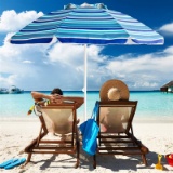 7' Portable Beach Umbrella with Tilt and Silver Coating Inside Air Vent Parasol Sun Shelter Carry Ba