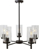 Contemporary 5-Light Large Chandeliers Oil Rubbed Bronze Modern Lighting Fixtures Hanging Clear Glas