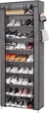 9 Tiers Shoe Rack with Dustproof Cover Closet Shoe Storage Cabinet OrganizerGrey