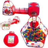 5-Piece Kids Play Tents Crawl Tunnels and Ball Pit Popup Bounce Playhouse Tent with Basketball Hoop