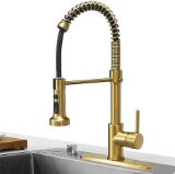 Brushed Gold Spring Kitchen Faucet with Pull Down Sprayer Rv Kitchen Sink Faucet 3 Function Single H