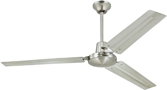 Industrial 56-Inch Three Indoor Ceiling Fan Brushed Nickel Steel Blades