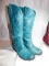 PAIR OF GIANNI BINI TEAL SIZE 9 MEDIUM BOOTS W/ CARRYING CASE - SHERWIN SHEYENNE CASE