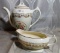 2 PIECE LOT - FLORAL W/ GOLD TRIM GRAVY BOAT & TEA POT