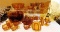 32 PIECES OF AMBER/ HARVEST GOLD GLASSWARE - MOSTLY THUMBPRINT