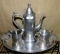 3 PIECE STEIFF PEWTER TEA SET W/ NON MATCHING TRAY (NOT PEWTER)