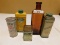 5 PIECES ANTIQUE TINS/BOTTLES - HICKS CAPUDINE (EMPTY) - DR. SCHOLL'S FOOT POWDER (FULL) - MEXICAN H