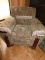 ANTIQUE ARMCHAIR W/ BUILT IN ASHTRAYS IN BOTH ARMS - PAISLEY TAPESTRY PRINT
