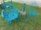 4 PIECES TEAL FURNITURE - 2 CHAIRS/TABLE/VASE